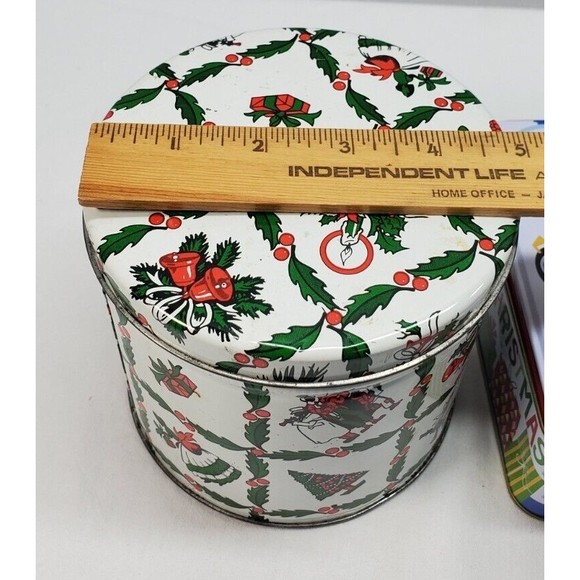 Small Christmas Tins Candy Cookies Goodies EMPTY with Lids Lot of 2 - Picture 11 of 11